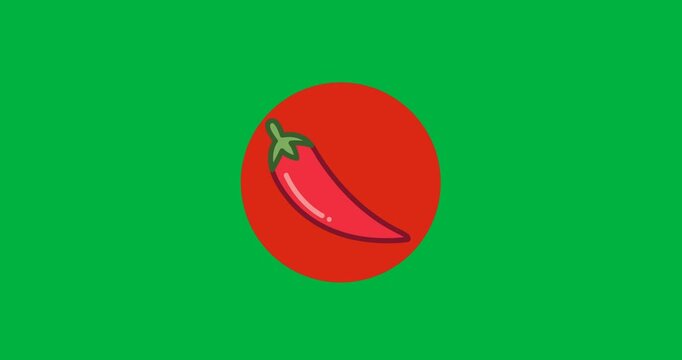 Digitally generated image of chilly icon on a red round banner against black background