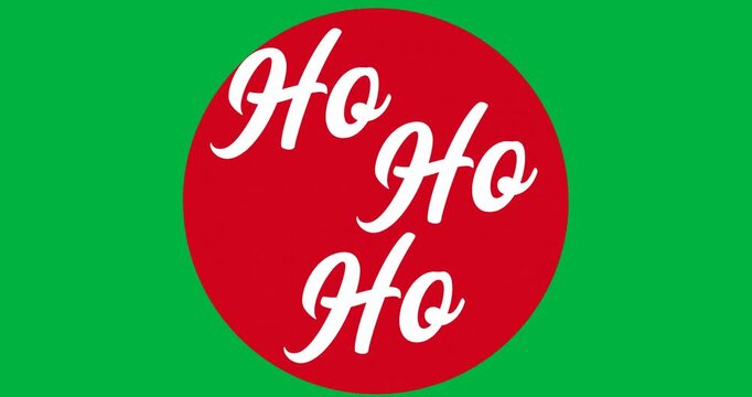 Digital animation of ho text over red round banner against black background
