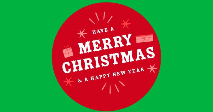 Merry christmas and happy new year text over red round banner against black background