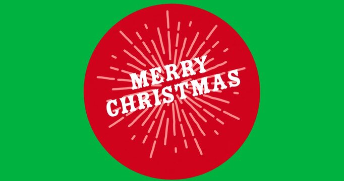 Merry christmas text over fireworks icon on red round banner against black background