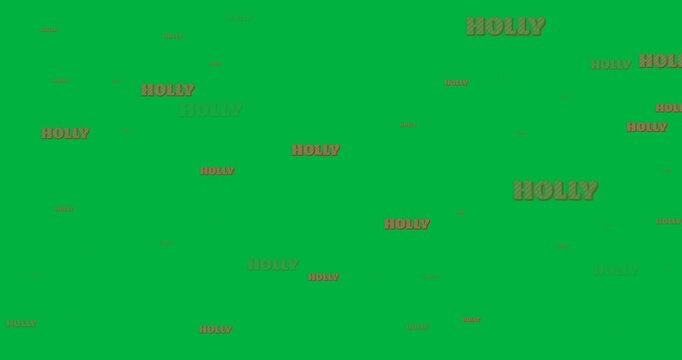 Digital animation of multiple holly text banners against black background