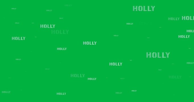 Digital animation of multiple holly text banners against black background