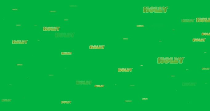 Digital animation of multiple golden holly text banners against black background