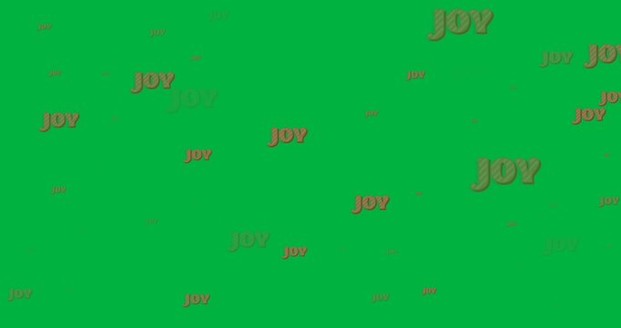 Digital animation of multiple joy text banners against black background