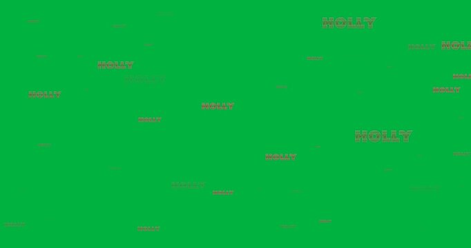 Digital animation of multiple holly text banners against black background