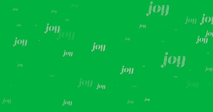 Digital animation of multiple joy text banners against black background