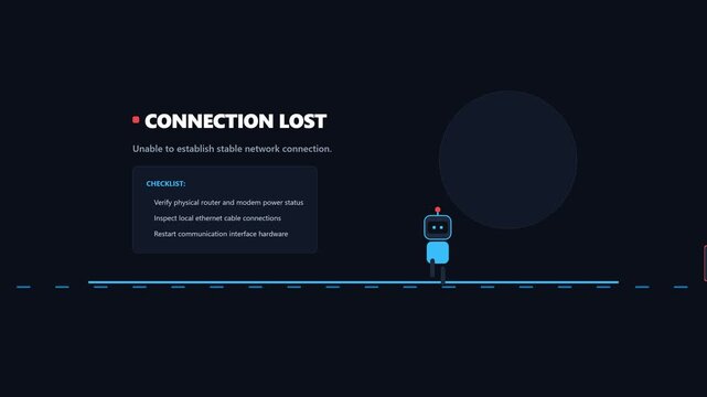 Robot character standing next to connection lost error message
