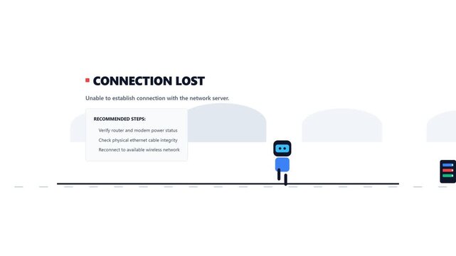 Minimalist robot character on connection lost error screen