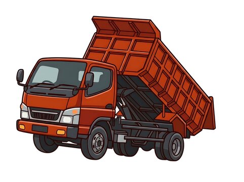 Orange Dump Truck Vector Illustration - Flat Art Tipper Truck Isolated on White Background