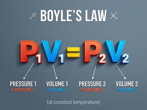 Boyle's law scientific principle infographic showing the inverse relationship between gas pressure and volume with gas laws physics education science classroom constant temperature gas mechanics