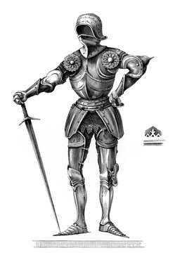 Gothic armour, known as &agrave; la Poulaine, from 1450 AD, from the book The British Army, 1868, Historical, digitally restored reproduction from a 19th century original, Record date not stated