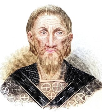 Saint John Chrysostom (born around 347, died 407), Archbishop of Constantinople and important early church father, from the book Crabbe's Historical Dictionary, 1825, Historical, coloured, digitally restored reproduction from a 19th century original, Record date not stated