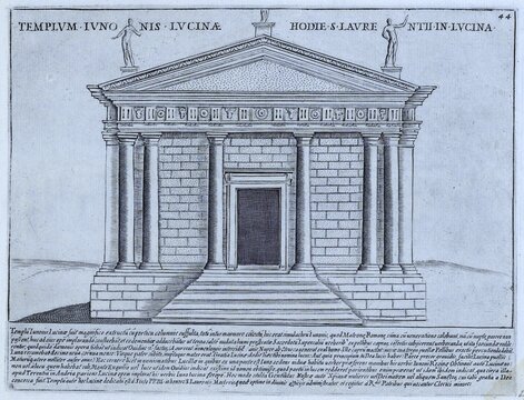The Temple of Juno Lucina was a temple of ancient Rome dedicated to Juno Lucina, the protector of woman in childbirth, on the Esquiline Hill, historical Rome, Italy, 1625, Rome, digital reproduction of an 18th century original, original date not known