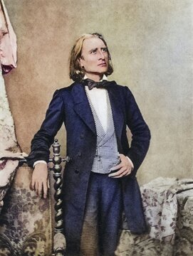 Franz (Ferencz) Liszt (1811-1886) Hungarian pianist and composer. After a photograph, Historic, digitally restored reproduction from a 19th century original, Record date not stated