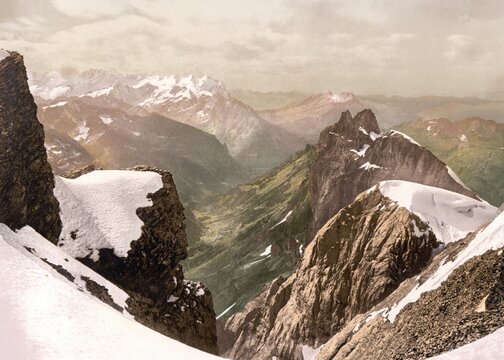 Titlis, Blick auf die Alpen, Berner Oberland, Schweiz, Historic, digitally restored reproduction from a 19th century original, Record date not stated, view of the Alps, Bernese Oberland, Switzerland, Historic, digitally restored reproduction from a 19th century original, Record date not stated
