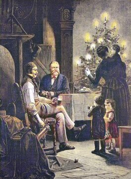Fritz Reuter's Christmas, Fritz Reuter, Heinrich Ludwig Christian Friedrich Reuter, 1810 to 1874, one of the most important German poets and writers of the Low German language, historical wood engraving, ca. 1880, digitally restored reproduction of a 19th century original, exact original date not known, coloured