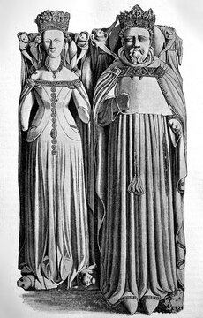 King Henry IV of England and his wife Joan of Navarre, after the funerary monument in the chapel of Canterbury Cathedral, England, digitally restored reproduction of a 19th century original, exact date unknown