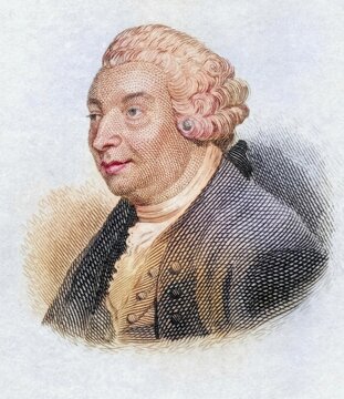 David Hume, (b. 7 May 1711greg. in Edinburgh, d. 25 August 1776 ibid.) was a Scottish philosopher, economist and historian, coloured woodcut from Crabbe's Historical Dictionary from 1825, Historical, digital reproduction