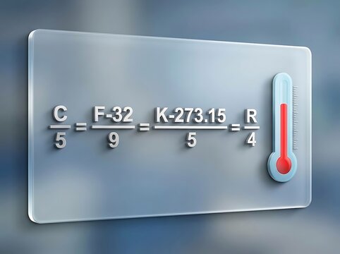 Frosty glass pane with printed temperature conversion formula temperature conversion thermometer equation fahrenheit measurement academic mathematics scientific information research