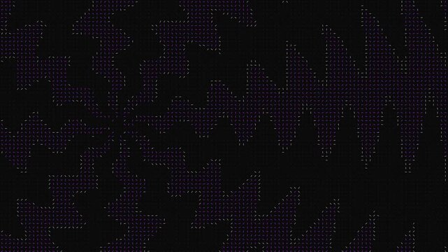 Subtle purple and violet dash particle waveforms ripple through a dark technical LED mesh screen in an abstract 3D animation