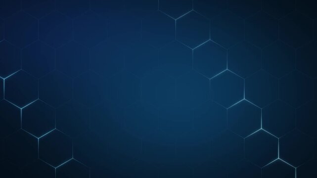 Blue hexagonal line chain on soft gradient background animation
