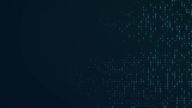 Teal digital dot texture on right with dark copy space at left animation