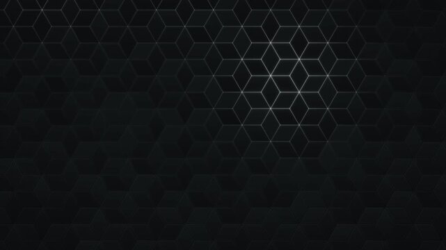 Silver hexagonal lattice with subtle highlights on dark background animation