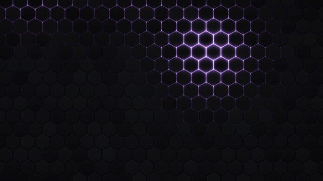 Violet honeycomb lattice with luminous hexagonal highlights animation loop