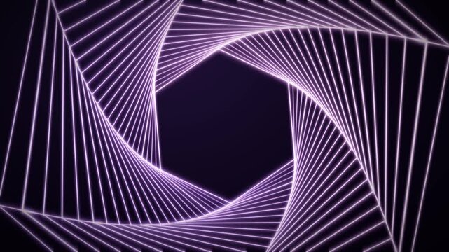 Bright violet hexagonal tunnel with nested luminous outlines animation loop