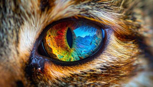 Intense feline gaze - A mesmerizing close-up of a cats vibrant eye.