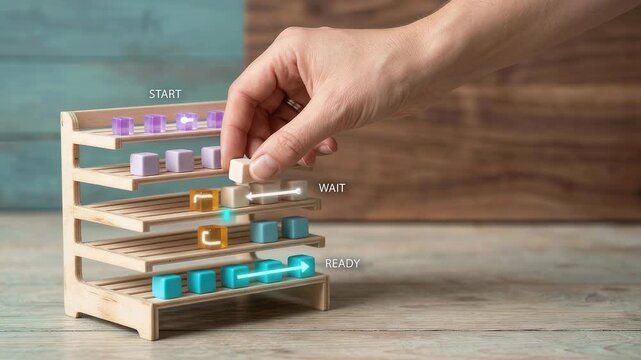 Supply Chain Lead Time Seamless Loop with Hand Adjusting Miniature Production Rack and Holographic Workflow for Corporate Background