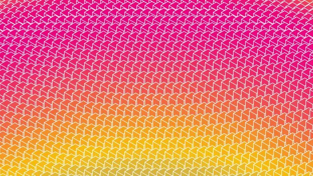 Warm pink magenta and yellow gradient isometric cubes undulate in a horizontal geometric wave 3D render