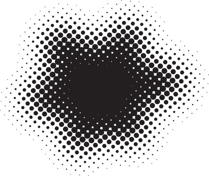 Abstract radial halftone dot pattern with dark center and fading edges.
