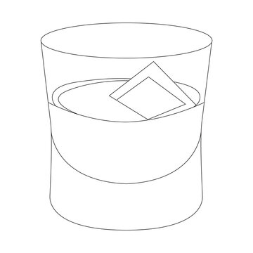Whiskey Glass with Ice Cube Line Art Vector Illustration in AI EPS SVG PNG