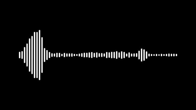 minimal music sound wave icon animation. waveform equalizer and visualization, digital music frequency equalizer overlay, white sound wave frequency on black screen, 4k video.