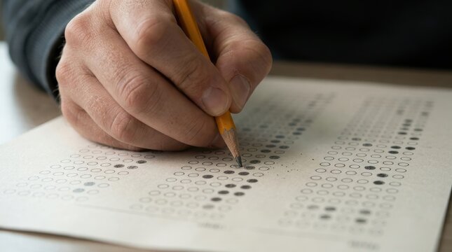 Candidate Filling Multiple Choice Answer Sheet