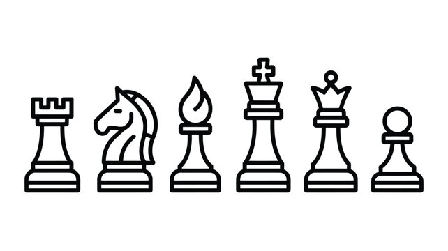 Chess Pieces Outline Collection Featuring Rook Knight Bishop King Queen and Pawn