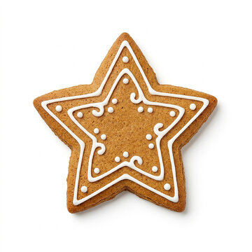 Delicious star shaped gingerbread cookie with white icing for holiday