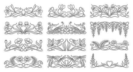 Set of art nouveau floral dividers and decorative borders with © MdAfnanJahan