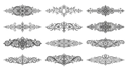 Set of victorian horizontal ornamental dividers with intricate floral © MdAfnanJahan