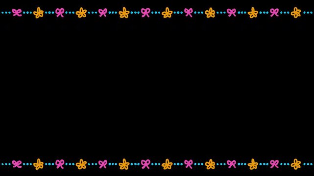 Hand Drawn Doodle Flower and Ribbon Border on Transparent Background