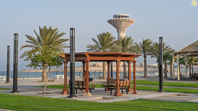Beautiful Waterfront Park at Al Khobar Corniche Seafront Promenade in Eastern Province Saudi Arabia