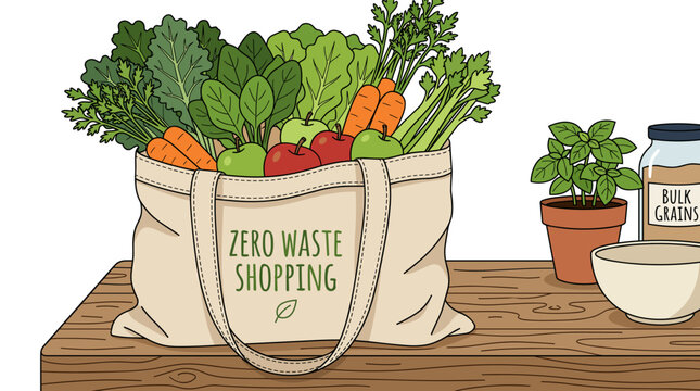 Tote bag filled with fresh vegetables promoting sustainable living  