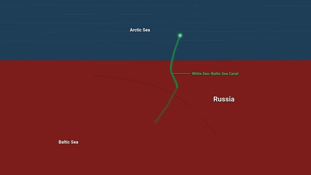 Map visualization of the white sea baltic sea canal connecting in russia