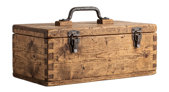 wooden tool box isolated on transparent background