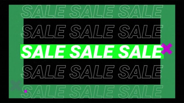 Animation of mega sale text in repetition on grey and black background