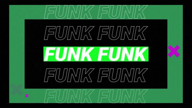 Animation of funk text in repetition on black and grey background