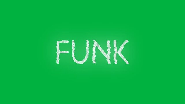 Animation of funk in grey letters in repetition on black background