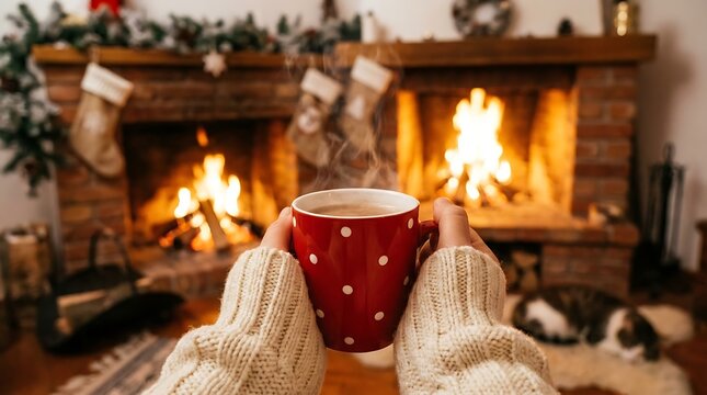 A warm and inviting fireside scene embracing the comforts of a cozy winter evening