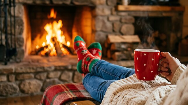 A warm embrace by the fire capturing the essence of cozy winter hygge and comfort